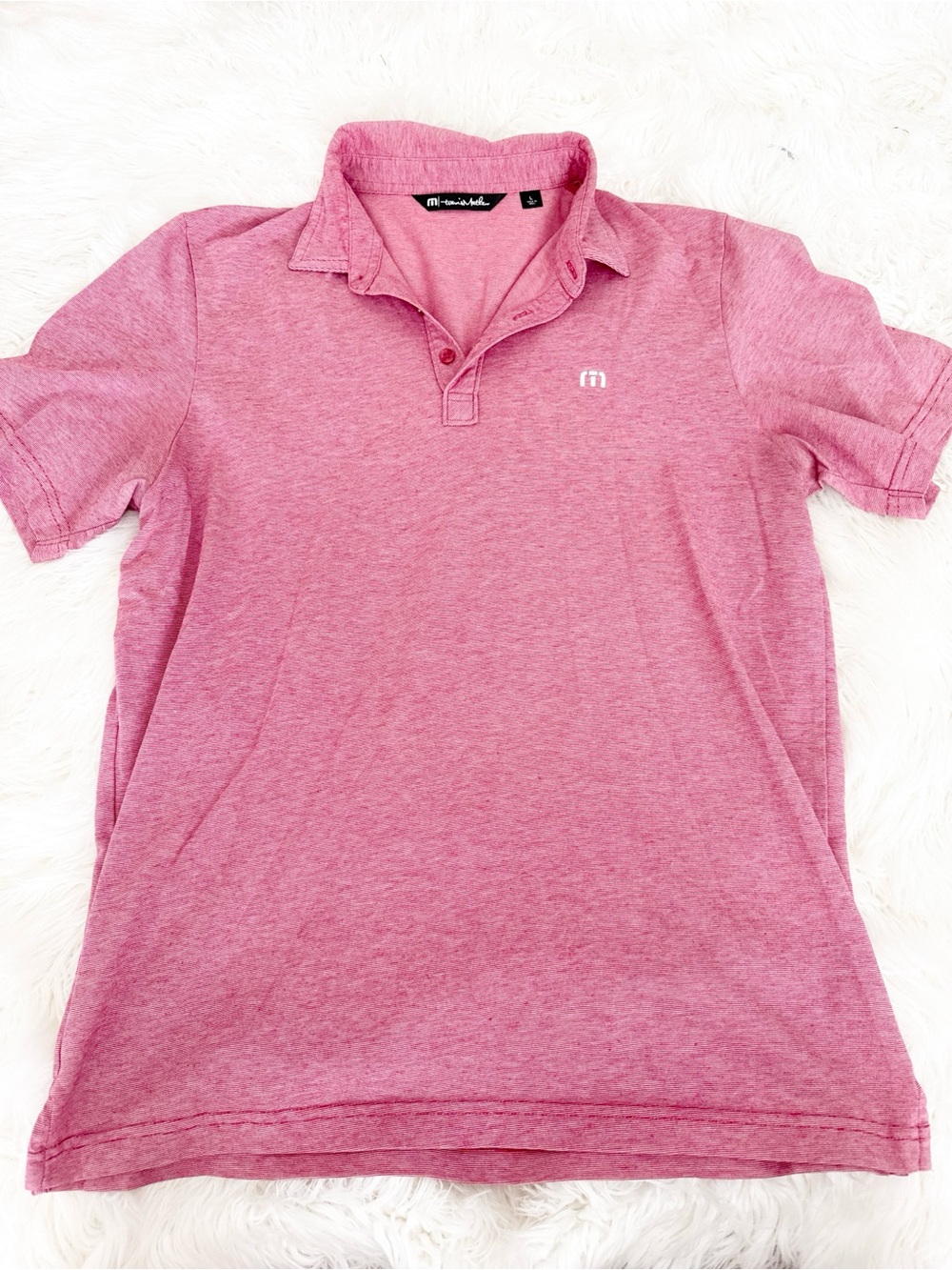 Travis Mathew Heathered Pink Short Sleeve Polo